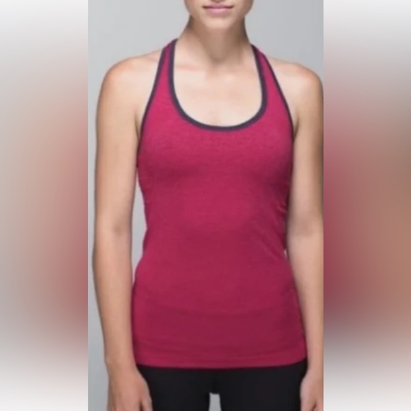 LULULEMON EBB AND FLOW RACERBACK TANK HEATHERED BUMBLE BERRY/BLUE SIZE 6 PTP 13” - Picture 2 of 9
